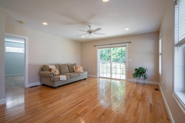 21 Cielo Dr, Dover, NH 03820 - living area with light wood-style floors, a ceiling fan, and recessed lighting
