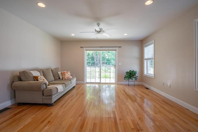 21 Cielo Dr, Dover, NH 03820 - living room featuring light wood-type flooring, a ceiling fan, and recessed lighting
