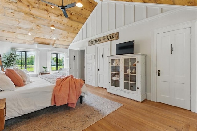 4 Porter St, Granby, MA 01033 - bedroom featuring high vaulted ceiling, wood finished floors, wood ceiling, and access to exterior