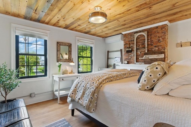 4 Porter St, Granby, MA 01033 - bedroom with a wall mounted air conditioner, wooden ceiling, and wood finished floors
