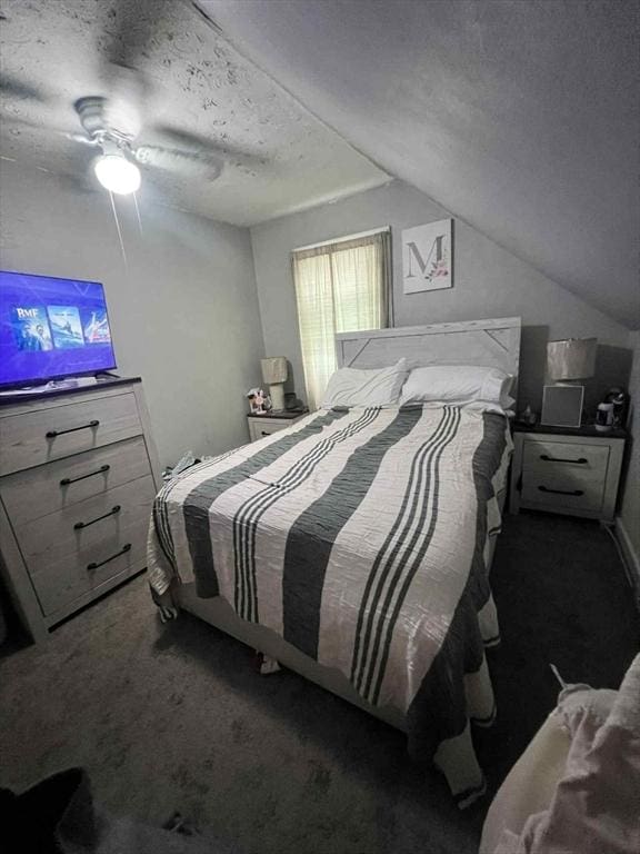 31 Abbott St, Lowell, MA 01852 - carpeted bedroom with a ceiling fan, a textured ceiling, and vaulted ceiling