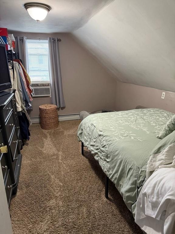 31 Abbott St, Lowell, MA 01852 - carpeted bedroom featuring vaulted ceiling, baseboard heating, and cooling unit