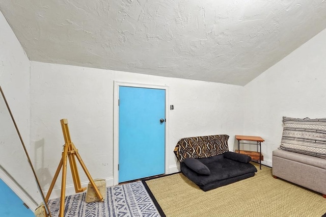 10 Stone St Unit 1, Auburn, MA 01501 - sitting room featuring baseboards, lofted ceiling, and a textured ceiling