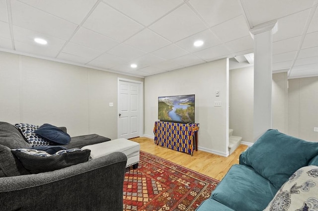 10 Stone St Unit 1, Auburn, MA 01501 - living area featuring recessed lighting, a paneled ceiling, baseboards, and wood finished floors