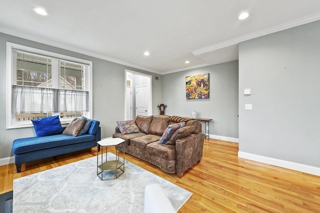 10 Stone St Unit 1, Auburn, MA 01501 - living room featuring light wood finished floors, baseboards, ornamental molding, and recessed lighting