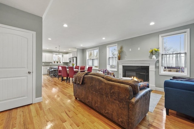 10 Stone St Unit 1, Auburn, MA 01501 - living room with ornamental molding, light wood-type flooring, plenty of natural light, and a glass covered fireplace