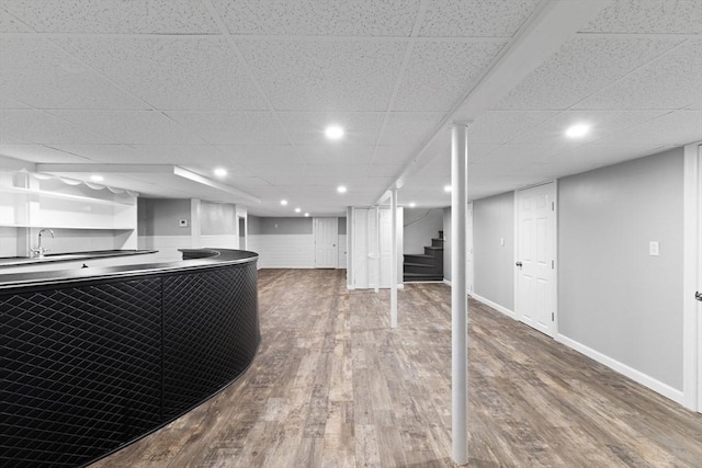 92 Martin St, Rehoboth, MA 02769 - indoor bar featuring stairs, wood finished floors, a drop ceiling, and recessed lighting