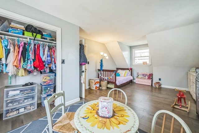14 Greenville St, Billerica, MA 01821 - bedroom featuring baseboards, vaulted ceiling, wood finished floors, and a closet