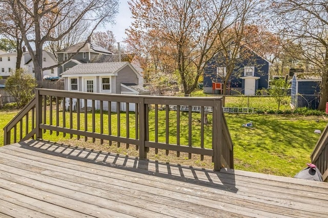 14 Greenville St, Billerica, MA 01821 - deck with a lawn, a residential view, an outbuilding, and a fenced backyard