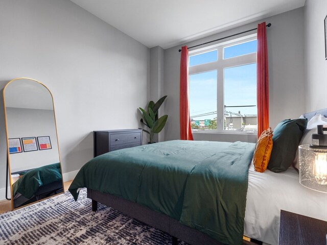 bedroom with vaulted ceiling