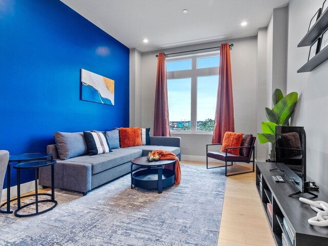 living room featuring light wood-type flooring