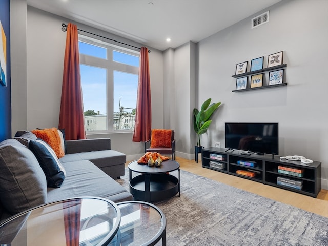 living room with hardwood / wood-style floors