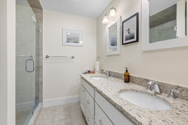 129 Highland Ave Unit 4, Somerville, MA 02143 - full bathroom with double vanity, a stall shower, and tile patterned flooring