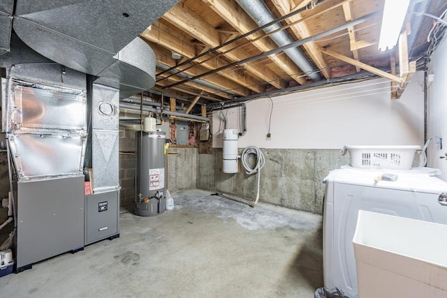 1170 E St, Ludlow, MA 01056 - unfinished below grade area featuring washing machine and clothes dryer, gas water heater, and heating unit