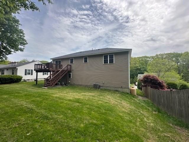 back of house featuring a wooden deck, stairway, and cooling unit