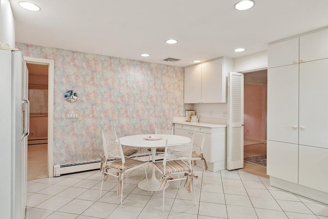 5 Summit View Dr, Swampscott, MA 01907 - dining space featuring recessed lighting, wallpapered walls, a baseboard heating unit, and light tile patterned flooring