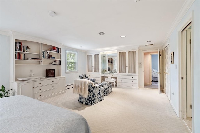 5 Summit View Dr, Swampscott, MA 01907 - bedroom featuring ornamental molding, a baseboard radiator, light colored carpet, and recessed lighting