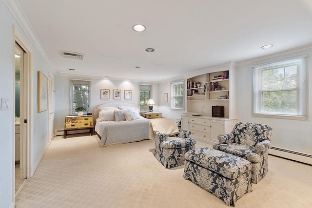 5 Summit View Dr, Swampscott, MA 01907 - bedroom featuring crown molding, baseboard heating, light carpet, and recessed lighting
