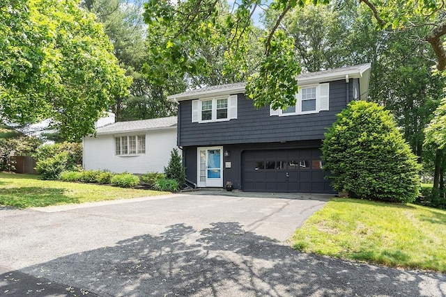 5 Summit View Dr, Swampscott, MA 01907 - split level home with an attached garage, asphalt driveway, and a front yard