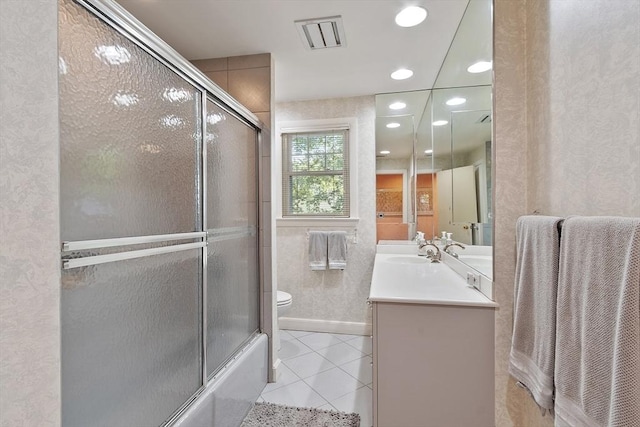 5 Summit View Dr, Swampscott, MA 01907 - full bath featuring vanity, tile patterned flooring, shower / bath combination with glass door, and recessed lighting