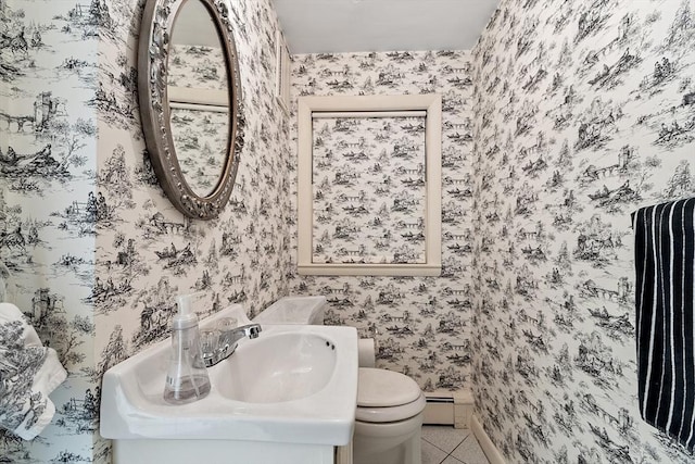 5 Summit View Dr, Swampscott, MA 01907 - bathroom featuring wallpapered walls, baseboard heating, and tile patterned flooring