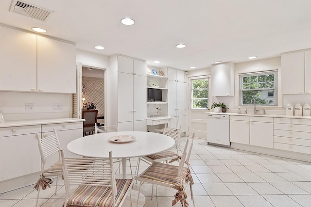 5 Summit View Dr, Swampscott, MA 01907 - kitchen with dishwasher, light countertops, open shelves, light tile patterned floors, and recessed lighting
