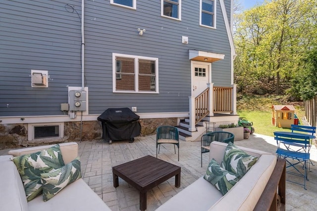view of patio featuring grilling area and an outdoor hangout area