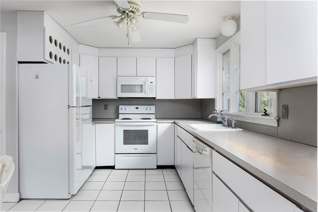 38 Juniper Ln, Holden, MA 01520 - kitchen with white appliances, a sink, white cabinetry, and light tile patterned floors