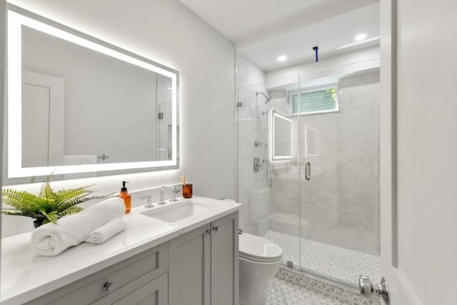 8 Holly Ave Unit 1, Cambridge, MA 02138 - full bathroom with toilet, vanity, a stall shower, and recessed lighting