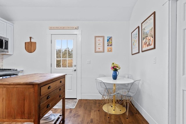 interior space with dark wood-type flooring