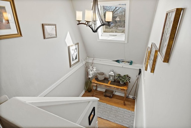 stairway with wood-type flooring