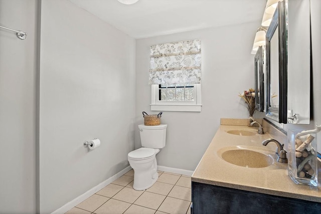 bathroom with tile patterned flooring, vanity, and toilet