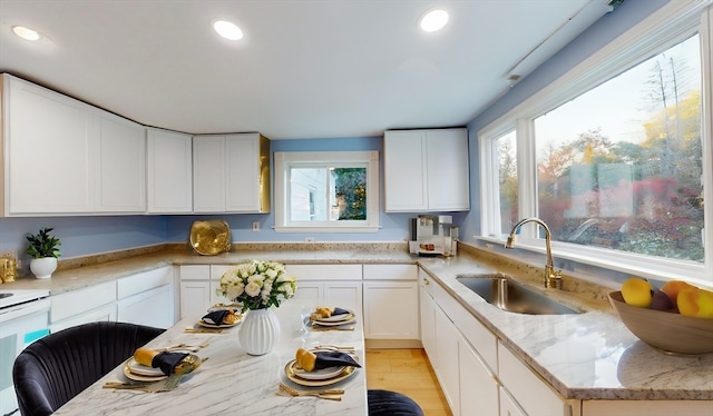 kitchen with sink, white cabinets, and plenty of natural light