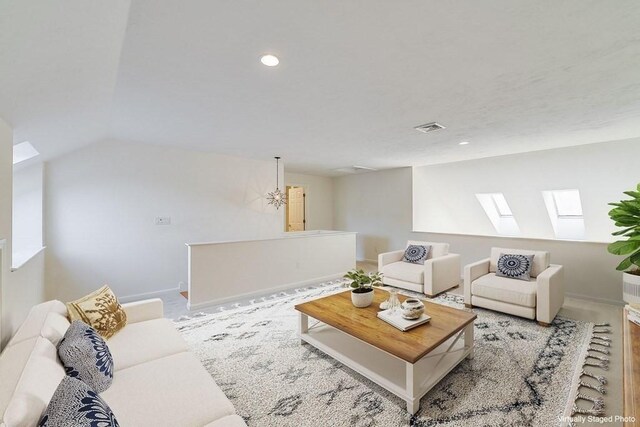11 Dillingham Way Unit 11, Plymouth, MA 02360 - living area featuring a skylight, lofted ceiling, recessed lighting, and baseboards