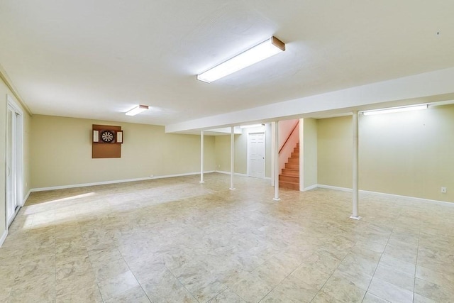 11 Dillingham Way Unit 11, Plymouth, MA 02360 - finished basement with stairway, baseboards, and tile patterned floors