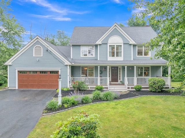 121 Merriam Rd, Grafton, MA 01519 - view of front facade featuring driveway, a front lawn, a porch, a shingled roof, and an attached garage