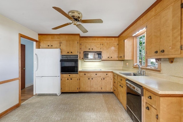 29 Gregory Rd, Wakefield, MA 01880 - kitchen with black appliances, light countertops, tasteful backsplash, and a ceiling fan