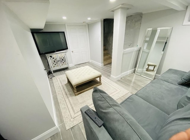 living room with light hardwood / wood-style flooring