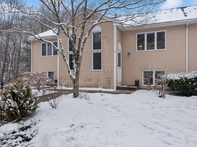 view of snow covered property