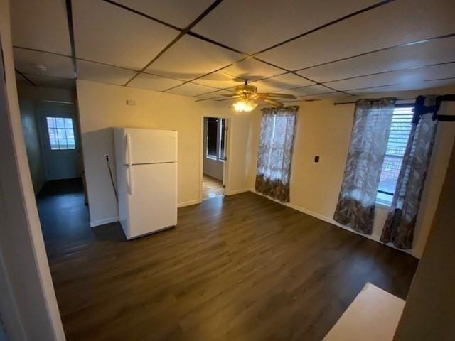 1025 Main St, Worcester, MA 01603 - spare room featuring a drop ceiling, dark wood-style floors, and ceiling fan