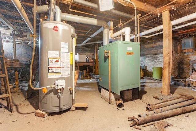 utility room with gas water heater and heating unit