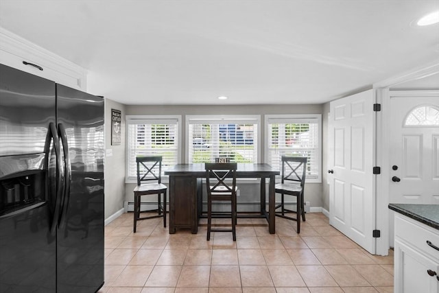 1091 Tobey St, New Bedford, MA 02745 - dining area featuring baseboards, healthy amount of natural light, light tile patterned floors, and recessed lighting
