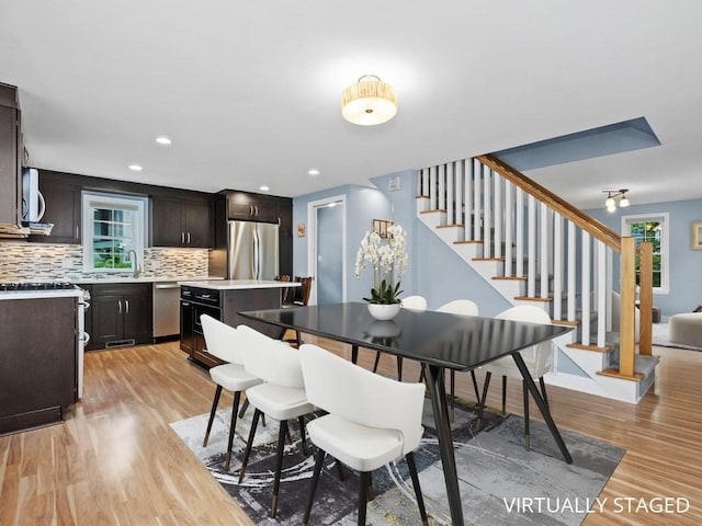 4 University Park, Waltham, MA 02453 - dining room featuring stairs, light wood finished floors, and recessed lighting
