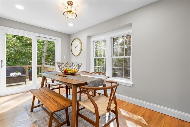 dining space featuring light wood-type flooring