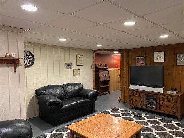 29 Deernolm St, Grafton, MA 01536 - living area with wooden walls, recessed lighting, and a paneled ceiling