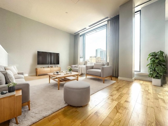 living room featuring plenty of natural light and light hardwood / wood-style floors