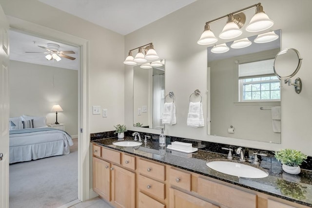 82 Virginia Rd Unit 405, Lincoln, MA 01773 - ensuite bathroom with double vanity and a ceiling fan