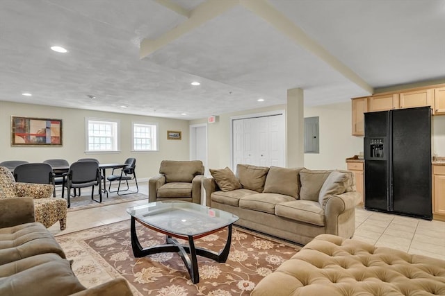 82 Virginia Rd Unit 405, Lincoln, MA 01773 - living room featuring recessed lighting, light tile patterned floors, and electric panel