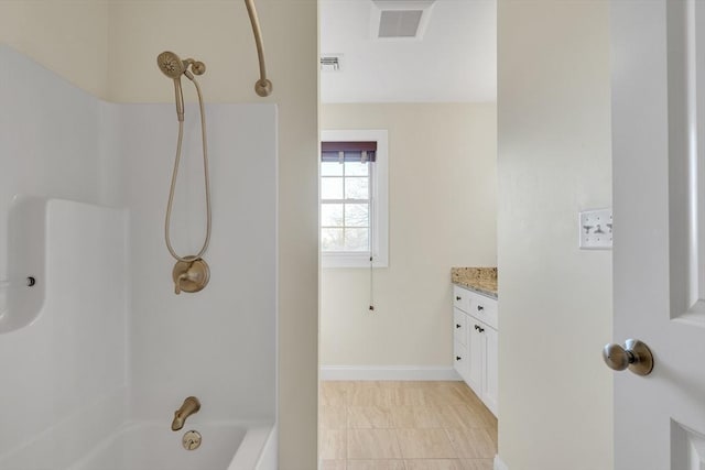 bathroom featuring tile patterned flooring, vanity, and shower / tub combination