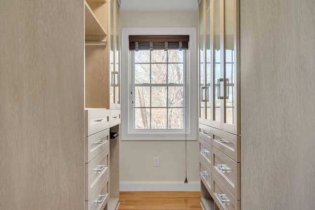 spacious closet featuring light hardwood / wood-style floors